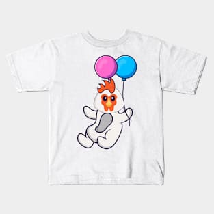 Cute chicken flying with two balloons. Kids T-Shirt